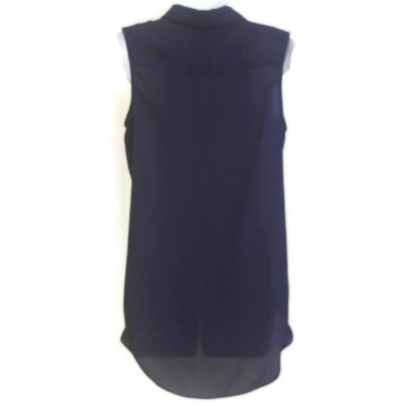 Carmen Marc Valvo Dark Navy Blue Blouse Sleeveless Button Front Hi Low Pockets S - Picture 3 of 7